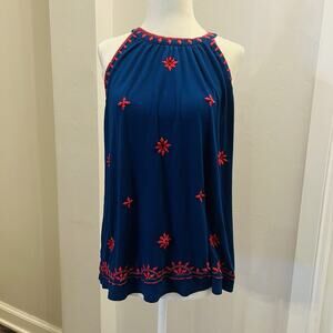 LOFT Women’s Sleeveless Halter Top Blue/Red  Size Medium. (A0125)
